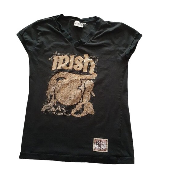 Irish T-Shirt Book of Kells Green V Neck M St Patrick's Day Pub Piped Sleeve - Picture 1 of 6